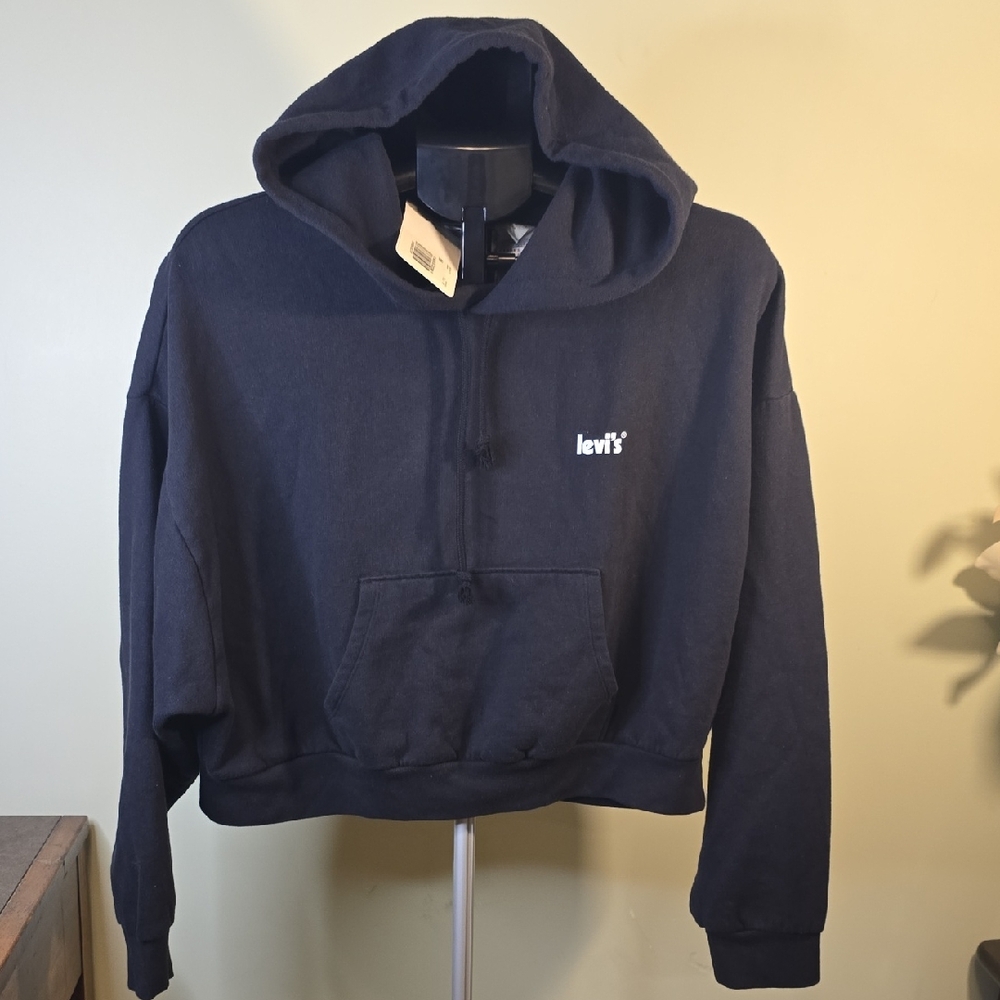 Brand New Levi's Women's Cropped Black Hoodie Sweater- Size XL